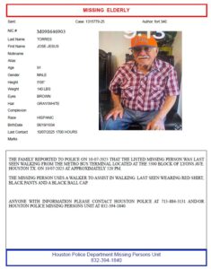 Missing Person (Jose Jesus Torres) HPD case number 1315779-25