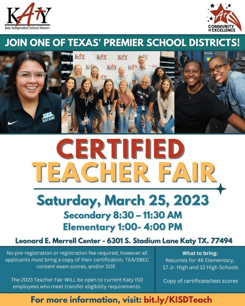 Katy ISD Looking to Hire Passionate Educators during Certified Teacher