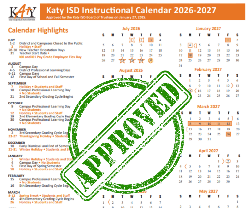 Katy ISD Board of Trustees Approves 20262027 Instructional Calendar