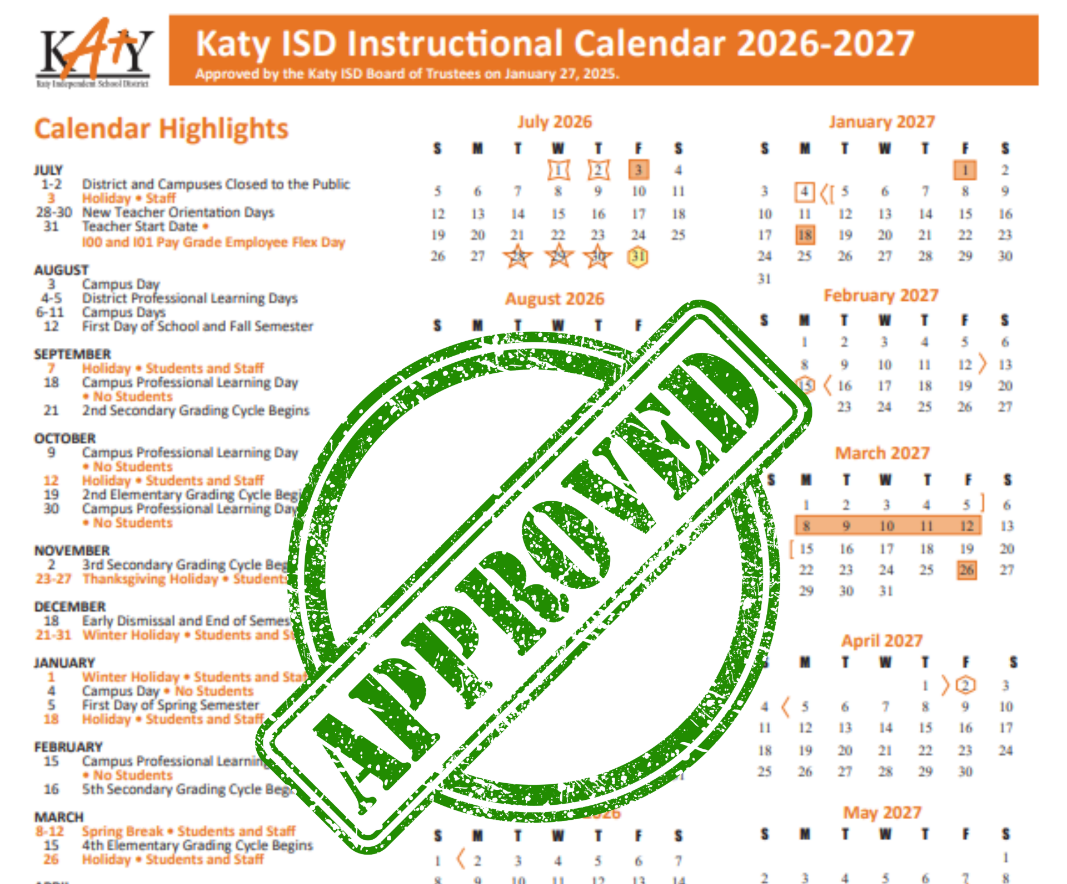 Katy ISD Board of Trustees Approves 2026 2027 Instructional Calendar