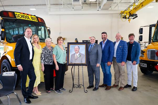 Katy ISD Board members, District leaders, elected officials, Transportation employees and members of the Kyser family gathered to dedicate the William "Bill" Kyser North Transportation Center, honoring the former transportation director's lasting contributions to student safety and the District.