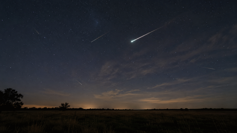 Perseid meteor shower streaking across the night sky near Katy, Texas, on August 12, 2026