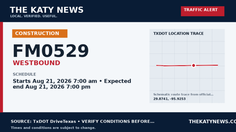 Katy traffic alert for FM0529