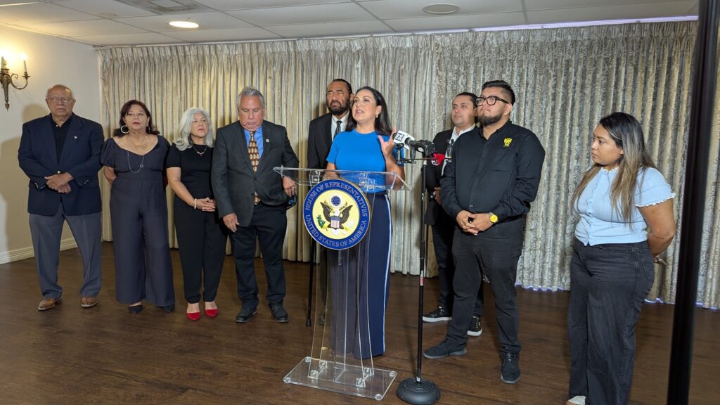 Christina Morales speaks at press conference