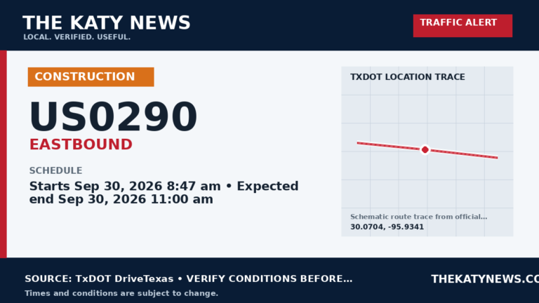 Katy traffic alert for US0290