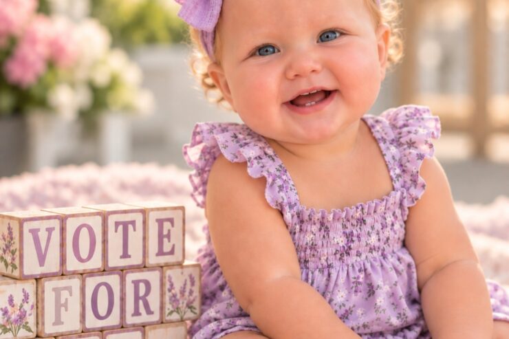 baby wearing purple headband with bow